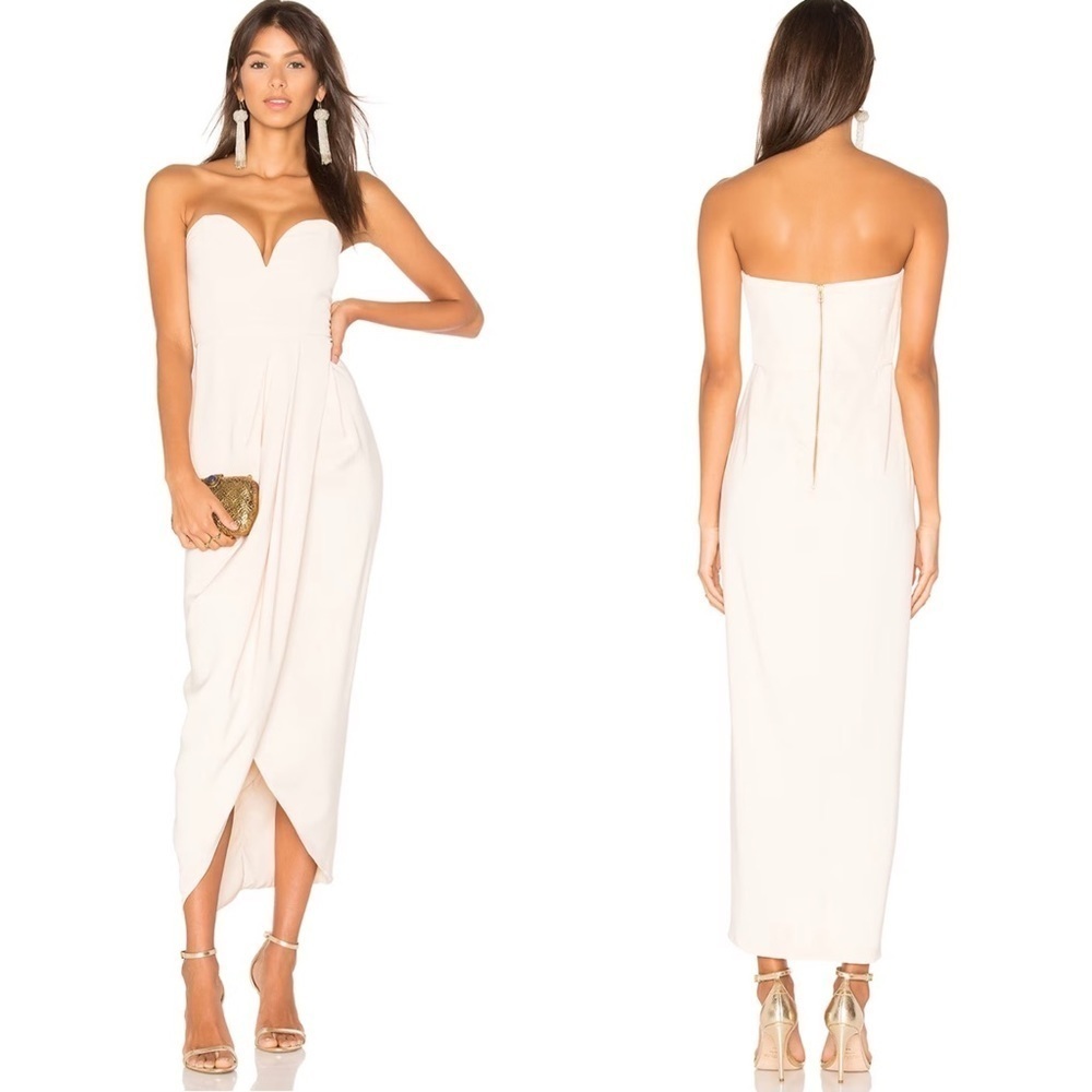 Shona Joy Revolve Strapless Bustier Draped Maxi Dress in Nude Size 4 US